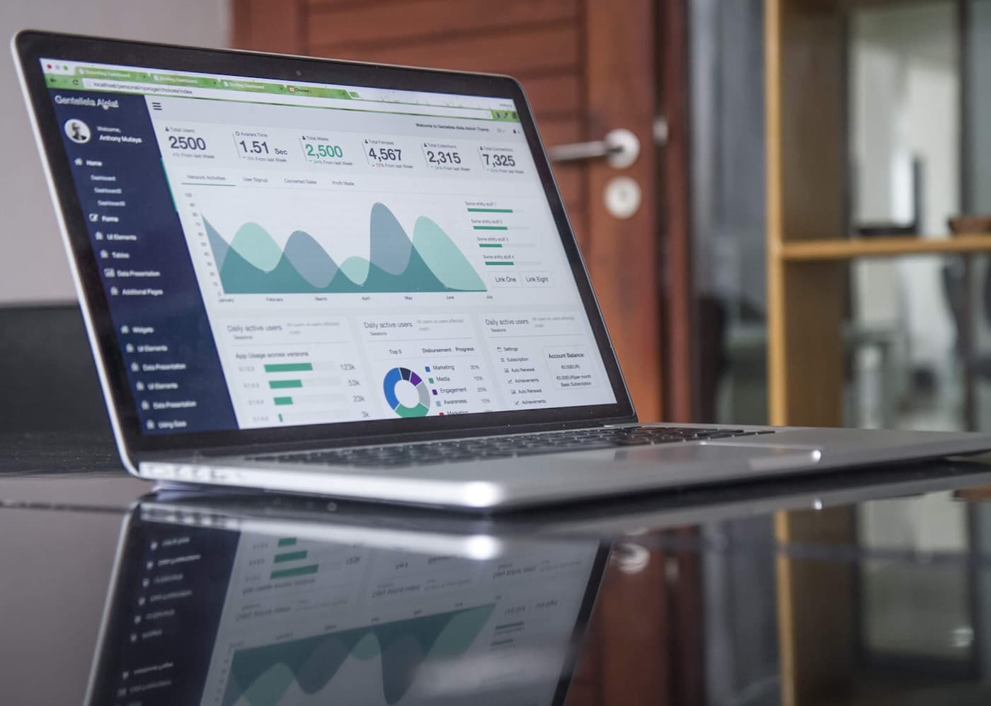 Someone reviewing information and charts on a laptop.